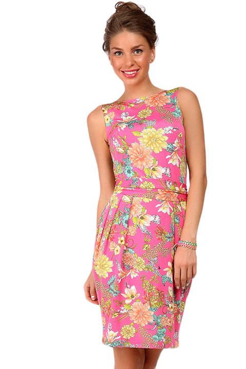 Фото товара 6719, платье с цветочным принтом с юбкой тюльпан и поясом