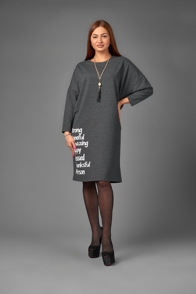 Фото товара 18191, серое свободное платье