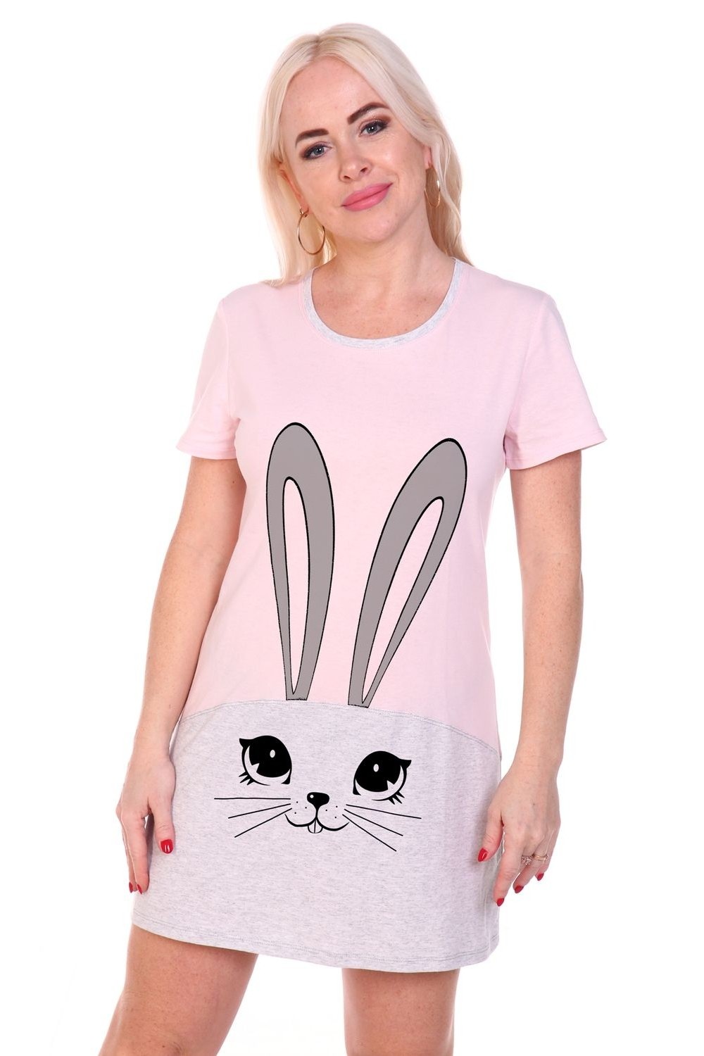 Фото товара 20620, розовая туника с кроликом